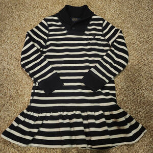 Girls POLO Ralph Lauren Casual Dress Size 5 Navy White Striped